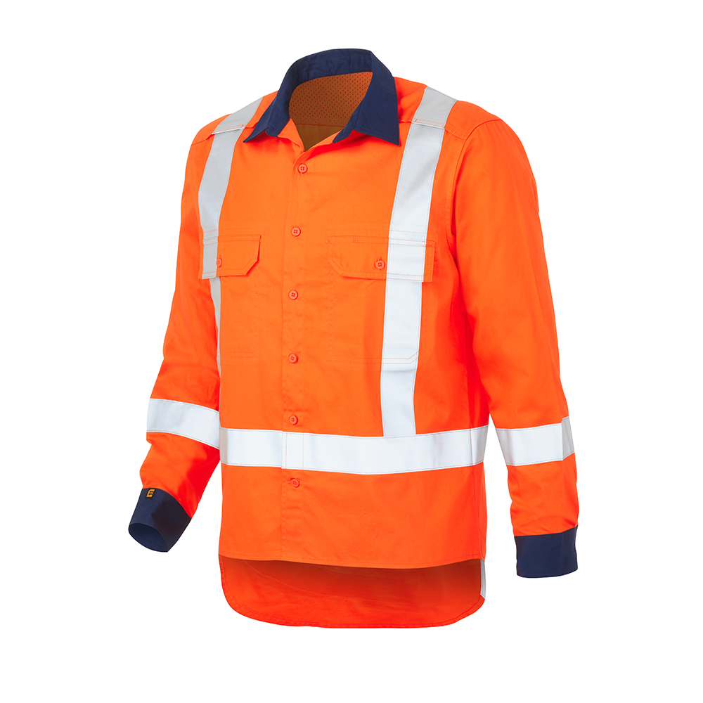 ELEVEN TTMC HiVis Taped Long Sleeve Shirt - Hi Vis Orange/Navy