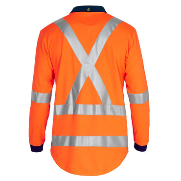 ELEVEN Workwear Spliced Hi-Vis 3M 'X' Taped L/S Polo Shirt - RSEA Safety Outlet