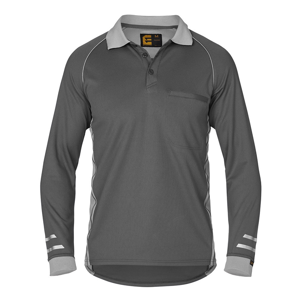 ELEVEN Workwear AEROCOOL L/S Polo Shirt - Mid-Charcoal/Silver Grey