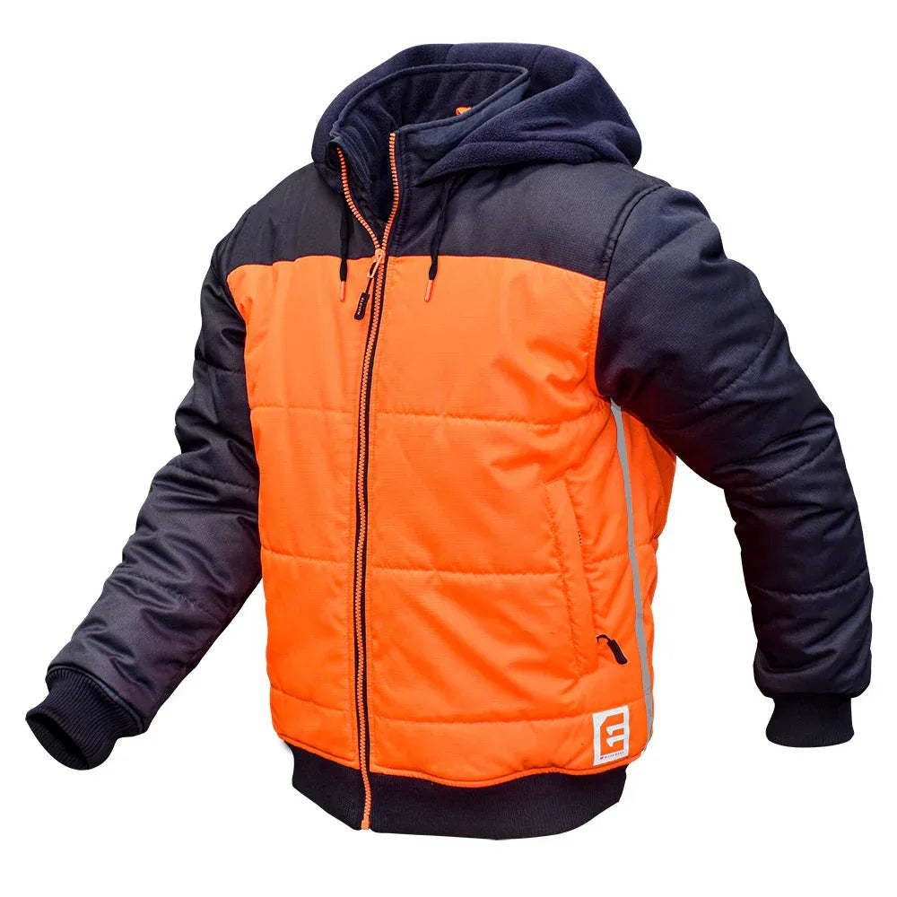 Eleven Workwear Hi-Vis Spliced Quilted Jacket w/ Fleece Hood - RSEA Safety Outlet