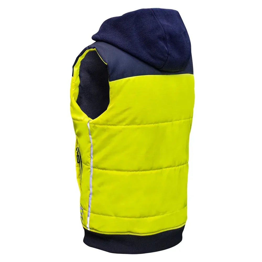 ELEVEN Workwear Hi-Vis Spliced Quilted Vest w/ Fleece Hood - Yellow - RSEA Safety Outlet