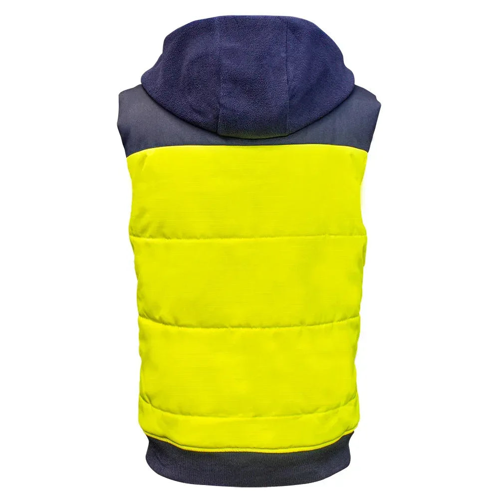 ELEVEN Workwear Hi-Vis Spliced Quilted Vest w/ Fleece Hood - Yellow - RSEA Safety Outlet