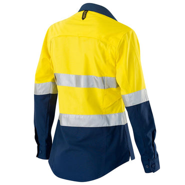 ELEVEN Workwear Women’s AEROCOOL Spliced Hi-Vis Perforated 3M™ 'Hoop' Taped Shirt - Yellow/Navy