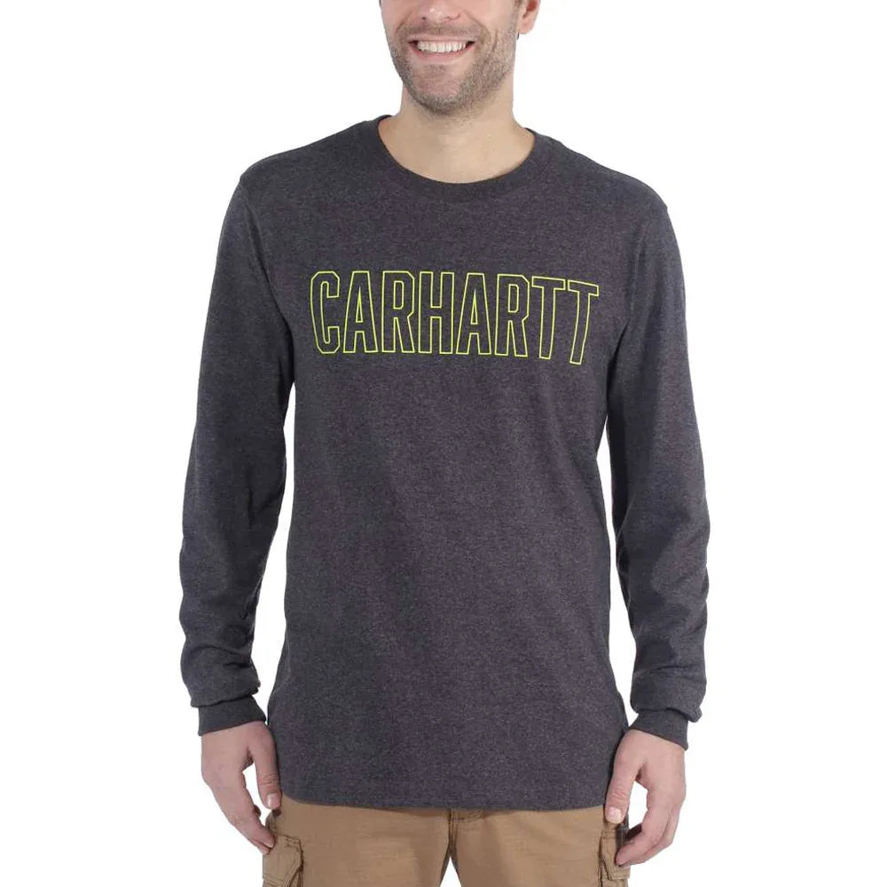 Carhartt Block Logo L/S T-Shirt - Carbon Heather - RSEA Safety Outlet