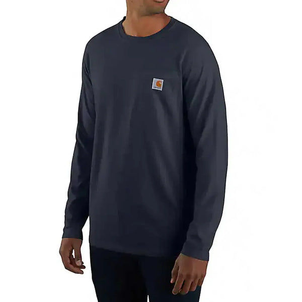 Carhartt Force® Midweight Logo L/S Pocket T-Shirt - Navy - RSEA Safety Outlet