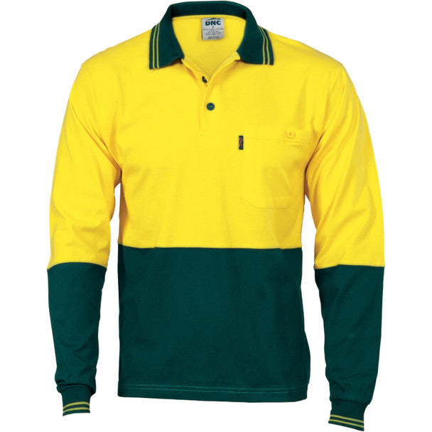 DNC Workwear 2-Tone Hi-Vis Cool-Breeze Vented L/S Polo 3846