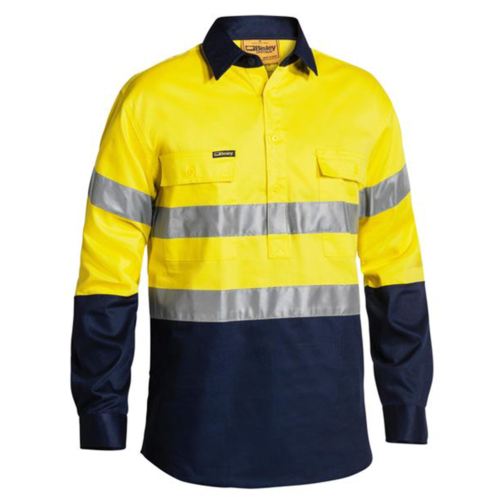 Bisley Two Tone Hi-Vis Closed Front Taped Drill Shirt