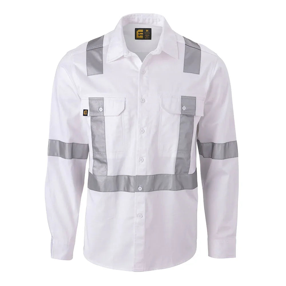 ELEVEN Workwear 3M™ 'X' Taped L/S Drill Shirt - White - RSEA Safety Outlet