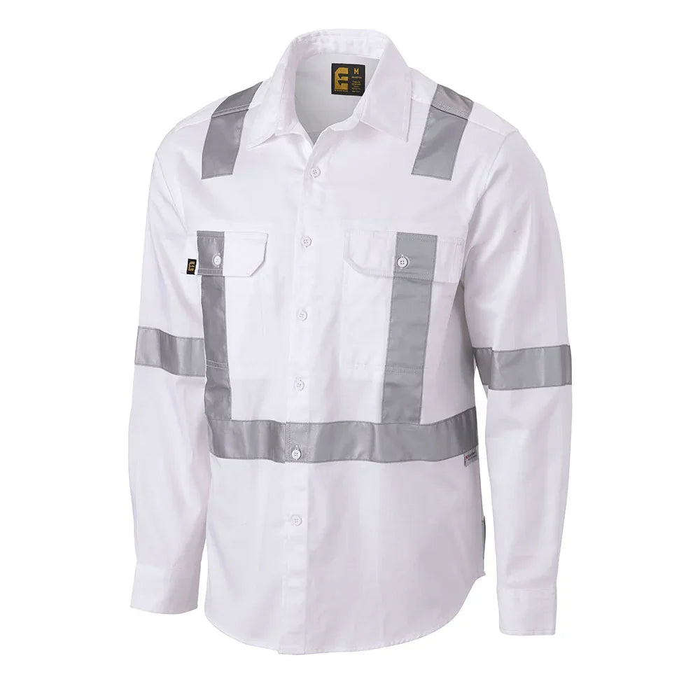 ELEVEN Workwear 3M™ 'X' Taped L/S Drill Shirt - White - RSEA Safety Outlet