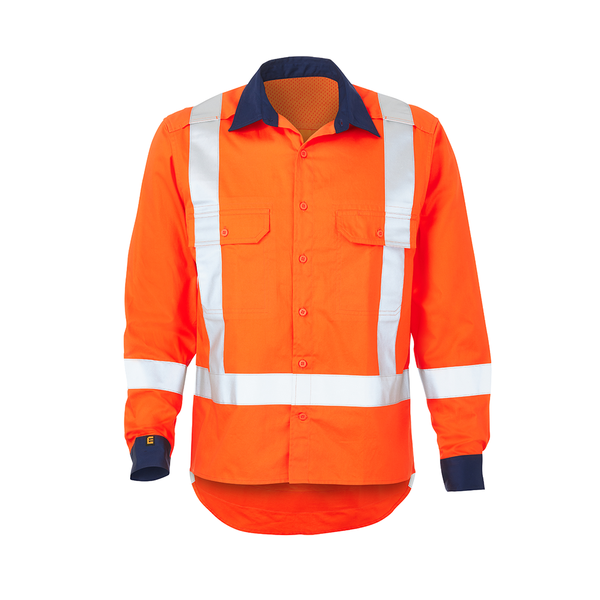 ELEVEN TTMC HiVis Taped Long Sleeve Shirt - Hi Vis Orange/Navy