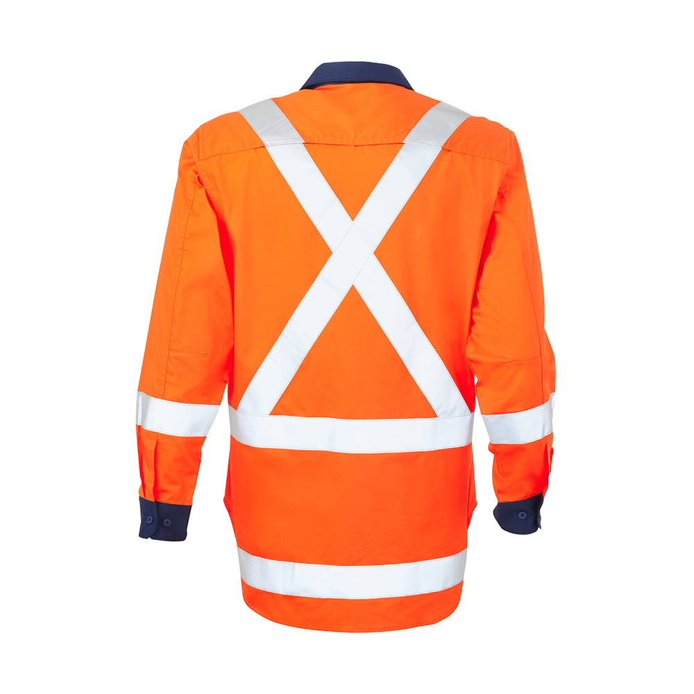 ELEVEN TTMC HiVis Taped Long Sleeve Shirt - Hi Vis Orange/Navy