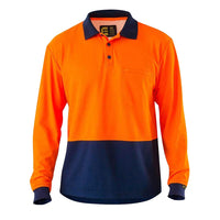 ELEVEN Workwear Spliced Cotton Back Hi-Vis L/S Polo Shirt - Orange Light Charcoal