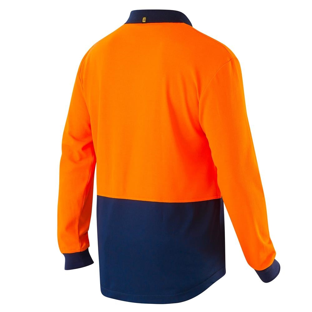 ELEVEN Workwear Spliced Cotton Back Hi-Vis L/S Polo Shirt - Orange Light Charcoal