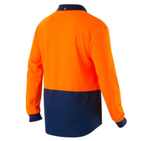 ELEVEN Workwear Spliced Cotton Back Hi-Vis L/S Polo Shirt - Orange Light Charcoal