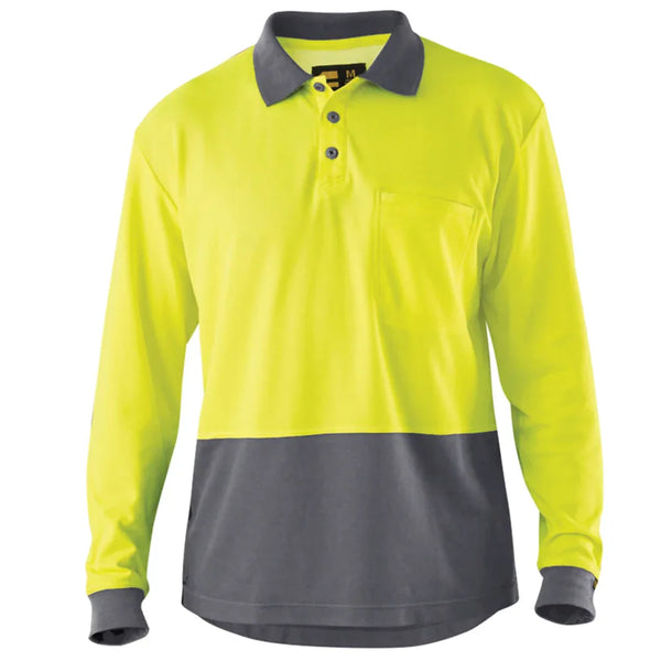 ELEVEN Workwear Spliced Cotton Back Hi-Vis L/S Polo Shirt - RSEA Safety Outlet
