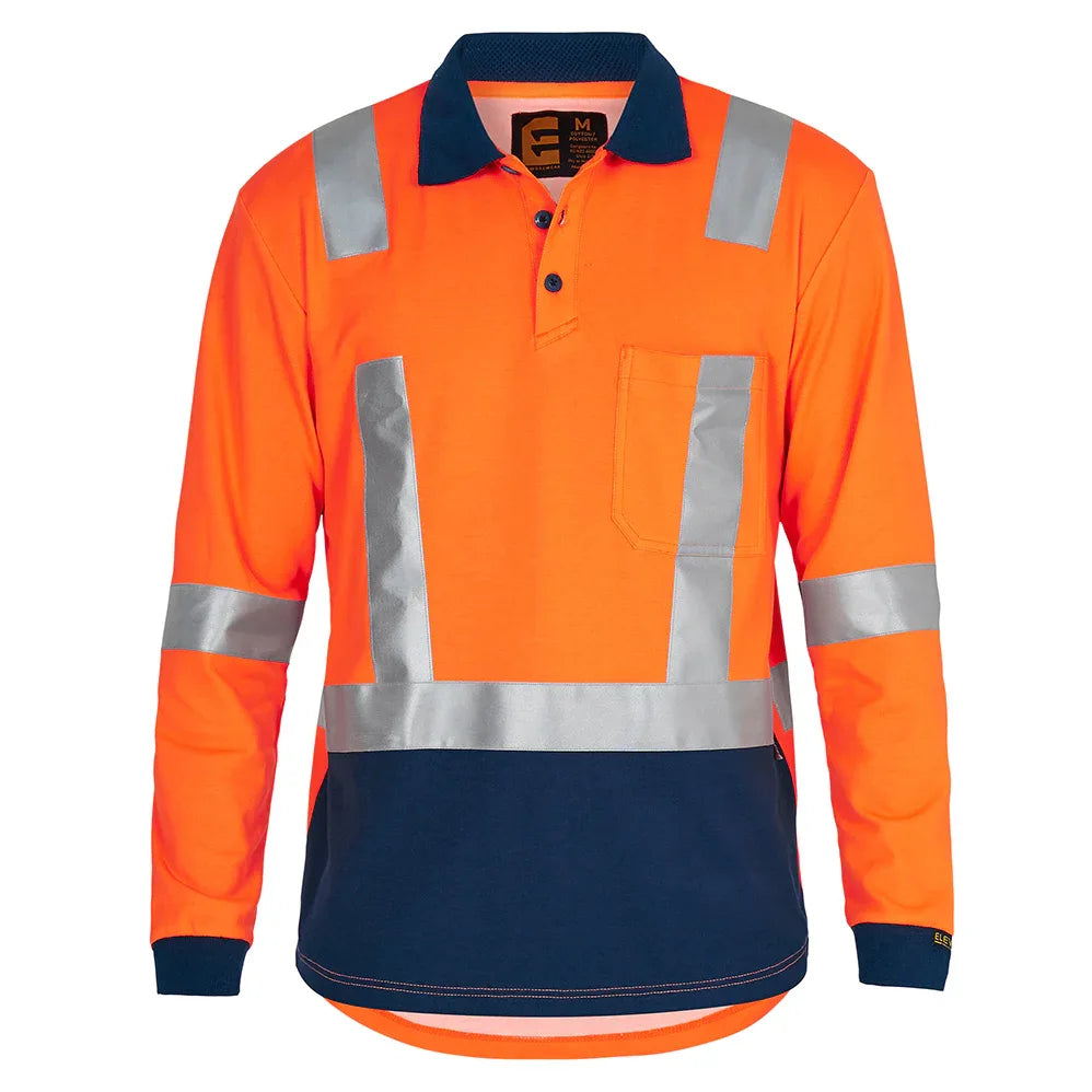 ELEVEN Workwear Spliced Hi-Vis 3M 'X' Taped L/S Polo Shirt - RSEA Safety Outlet