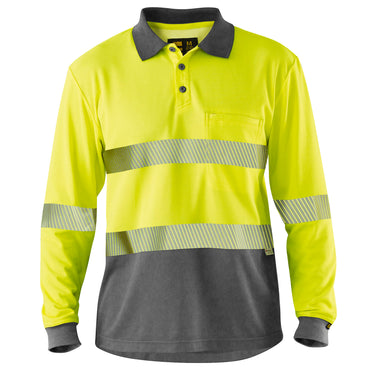 ELEVEN Workwear Spliced Hi-Vis Segmented 'Hoop' Taped L/S Polo Shirt