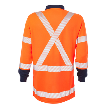 ELEVEN TTMC HiVis Taped Long Sleeve Polo - Hi Vis Orange/Navy