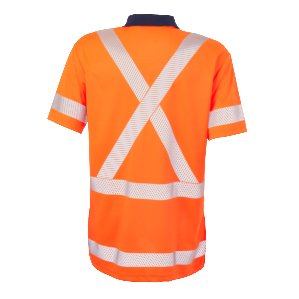 ELEVEN TTMC HiVis Taped Short Sleeve Polo - Hi Vis Orange/Navy