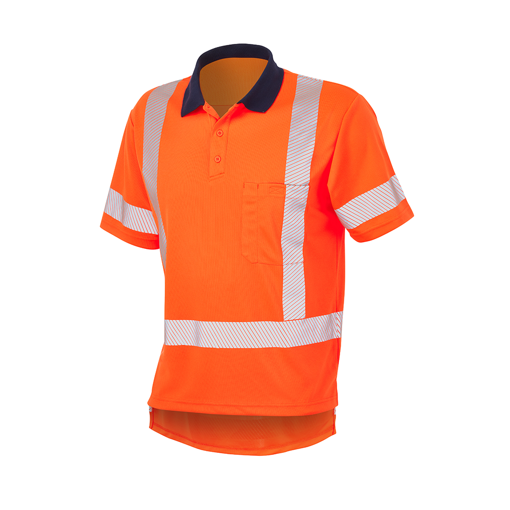 ELEVEN TTMC HiVis Taped Short Sleeve Polo - Hi Vis Orange/Navy