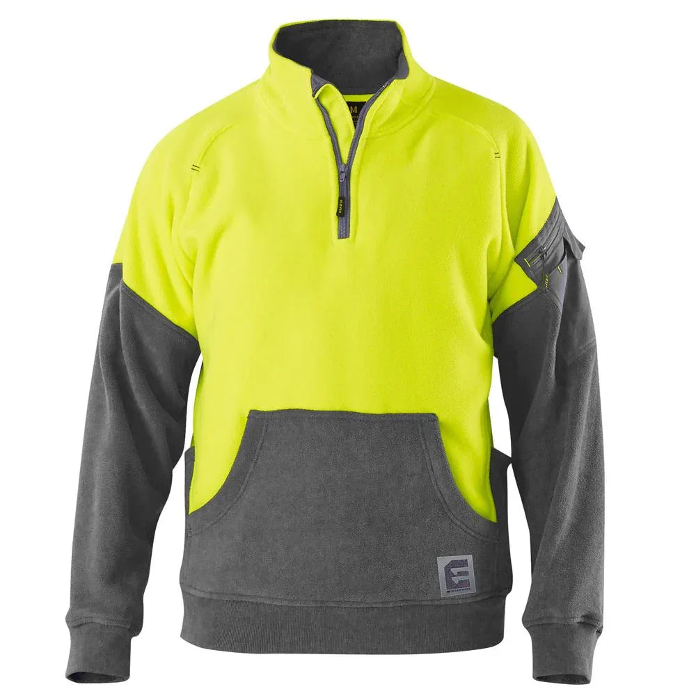 ELEVEN Workwear Quarter Zip Hi-Vis Polar Fleece Spliced Jumper - RSEA Safety Outlet