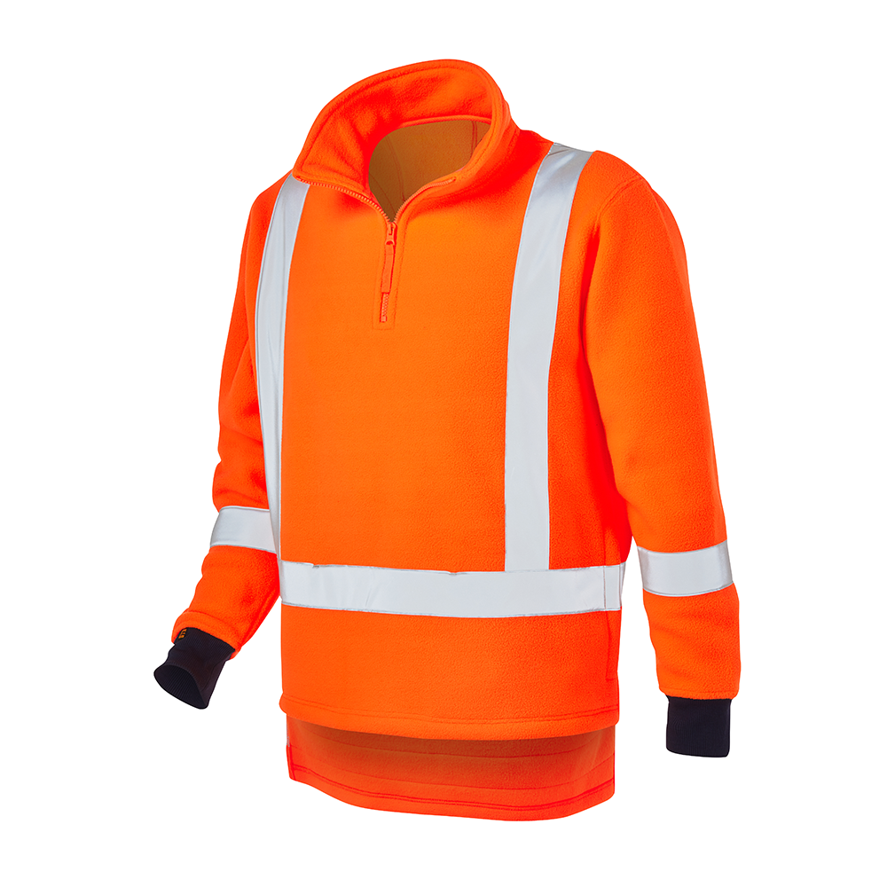 ELEVEN TTMC HiVis Polar Fleece QtrZip Taped Pullover - Hi Vis Orange/Navy