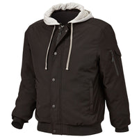 ELEVEN Workwear Quilted Bomber Jacket w/ Detachable Hood - Black Greymarle