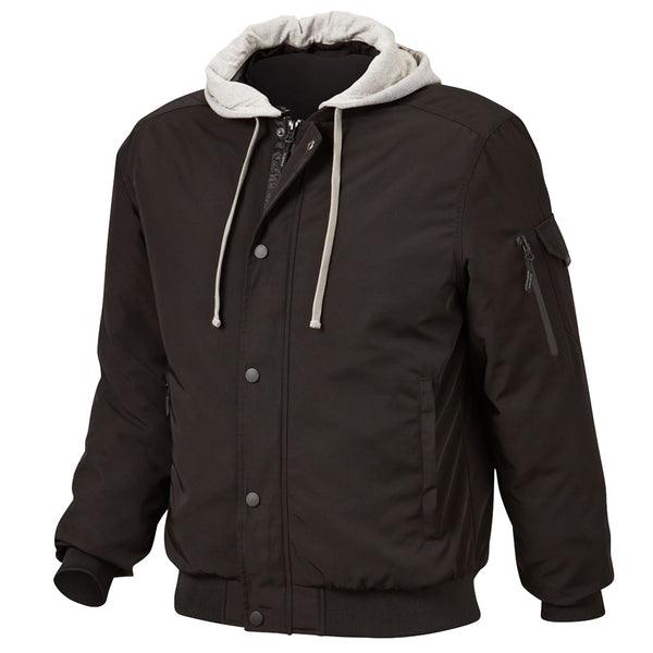 ELEVEN Workwear Quilted Bomber Jacket w/ Detachable Hood - Black Greymarle