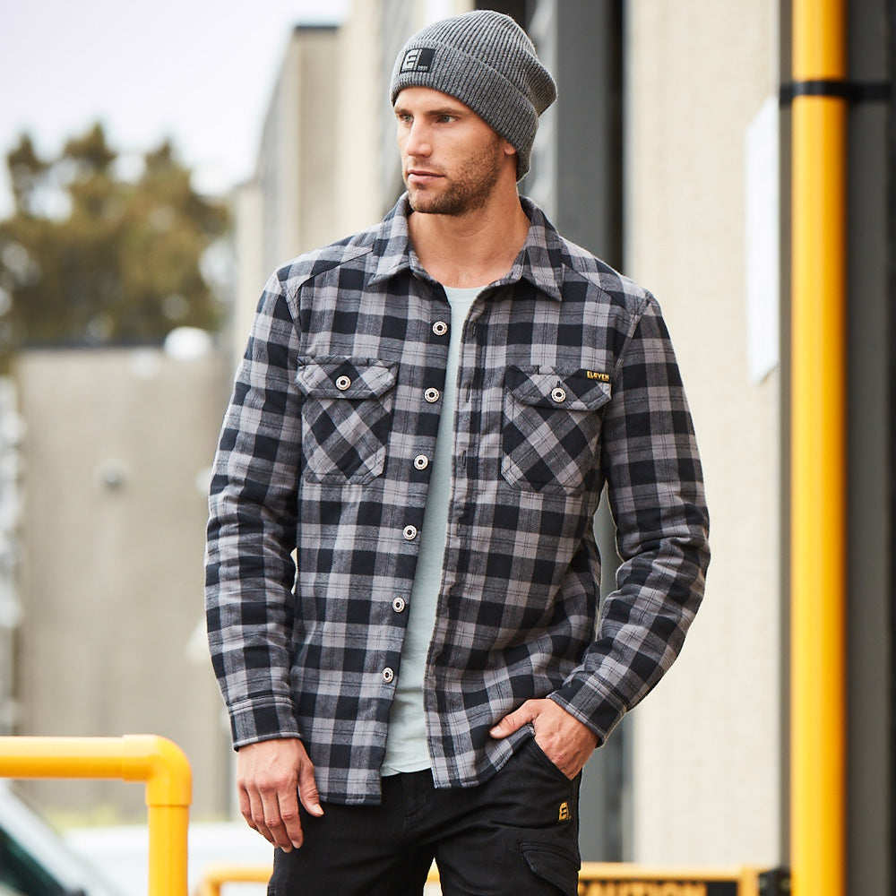 ELEVEN Workwear Hemlock Quilted Flannel Shacket - Black Grey