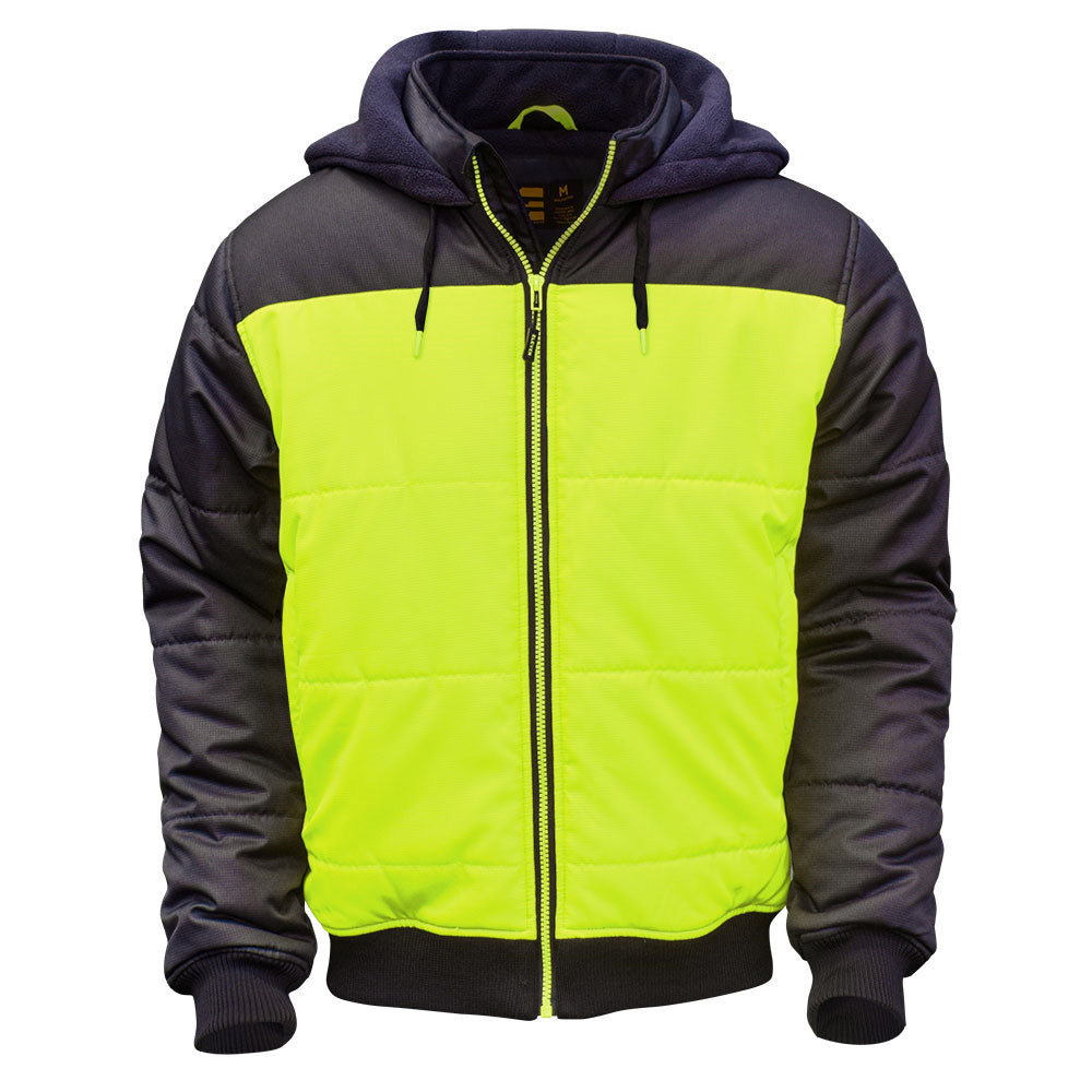 Eleven Workwear Hi-Vis Spliced Quilted Jacket w/ Fleece Hood