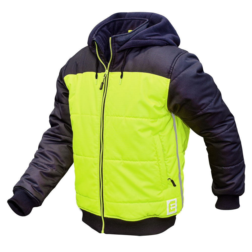 Eleven Workwear Hi-Vis Spliced Quilted Jacket w/ Fleece Hood