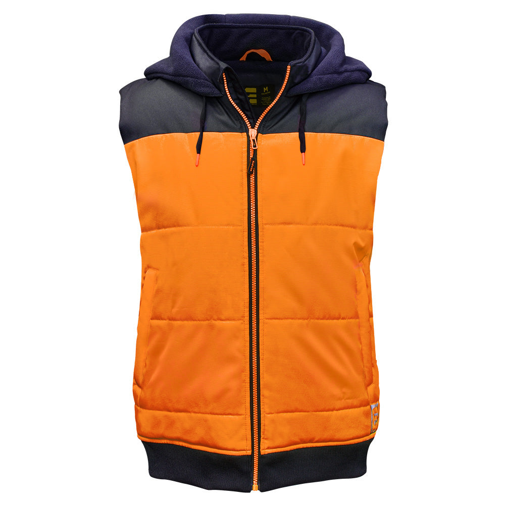 ELEVEN Workwear Hi-Vis Spliced Quilted Vest w/ Fleece Hood