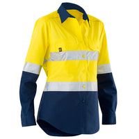 ELEVEN Workwear Women’s AEROCOOL Spliced Hi-Vis Perforated 3M™ 'Hoop' Taped Shirt - Yellow/Navy