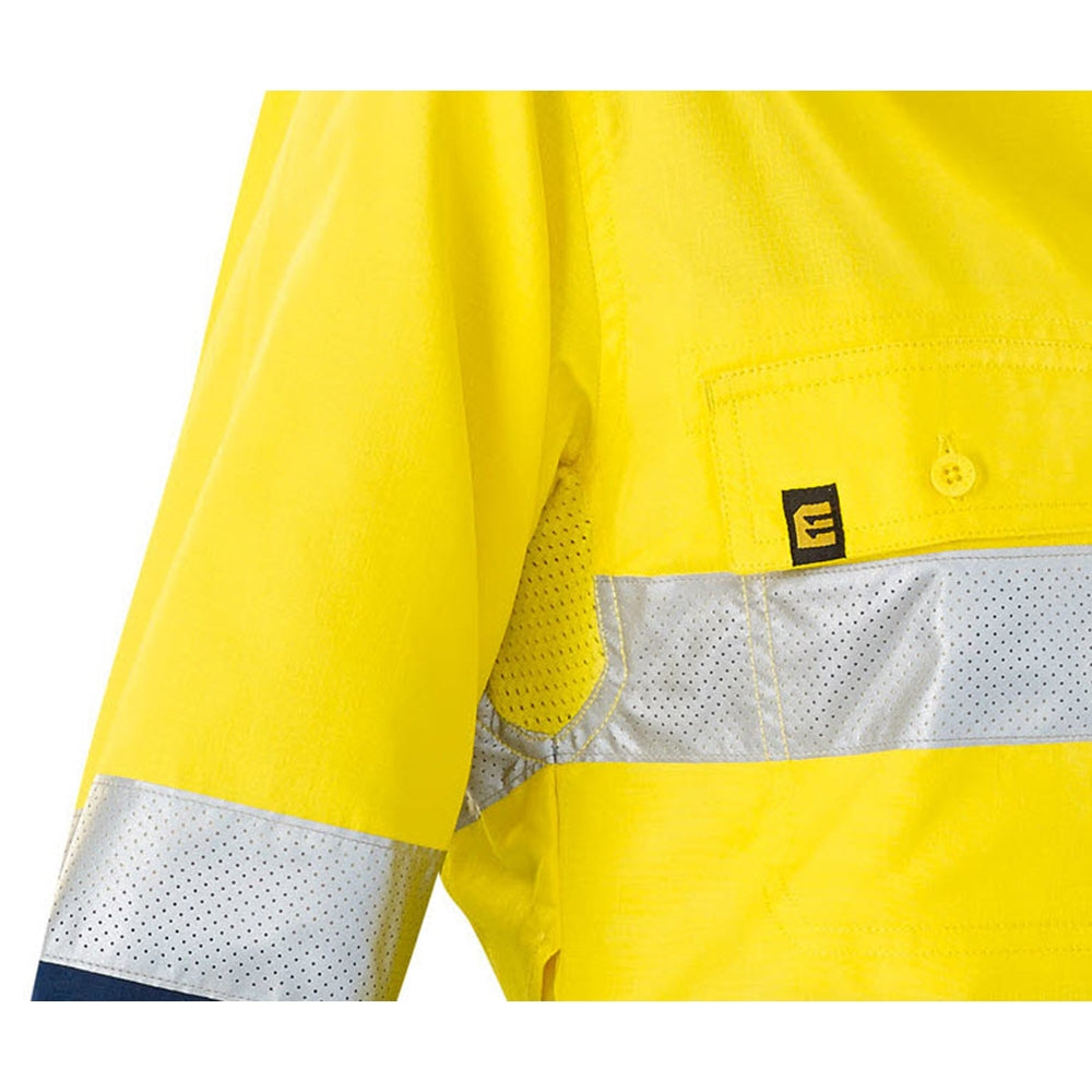 ELEVEN Workwear Women’s AEROCOOL Spliced Hi-Vis Perforated 3M™ 'Hoop' Taped Shirt - Yellow/Navy