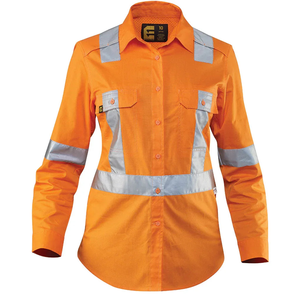 ELEVEN Workwear Women's AEROCOOL Hi-Vis 3M 'X' Taped L/S Shirt - RSEA Safety Outlet