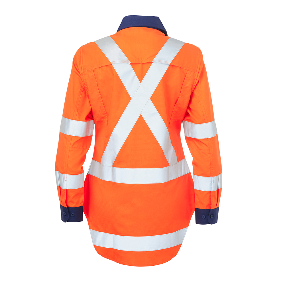 ELEVEN TTMC Womens HiVis Taped Long Sleeve Shirt - Hi Vis Orange/Navy