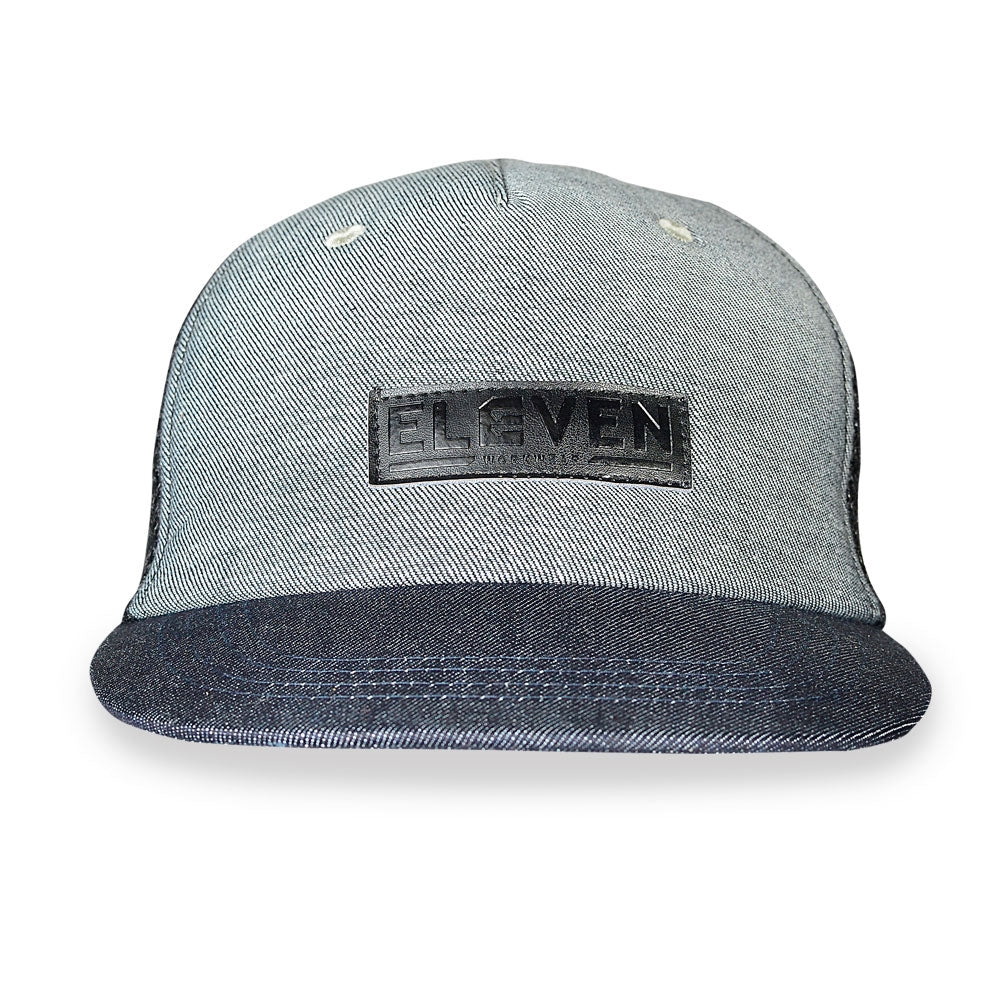 ELEVEN Workwear Leather Embossed Trucker Cap - Denim