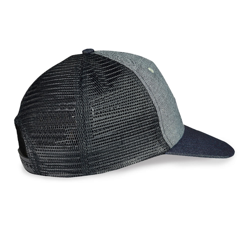 ELEVEN Workwear Leather Embossed Trucker Cap - Denim