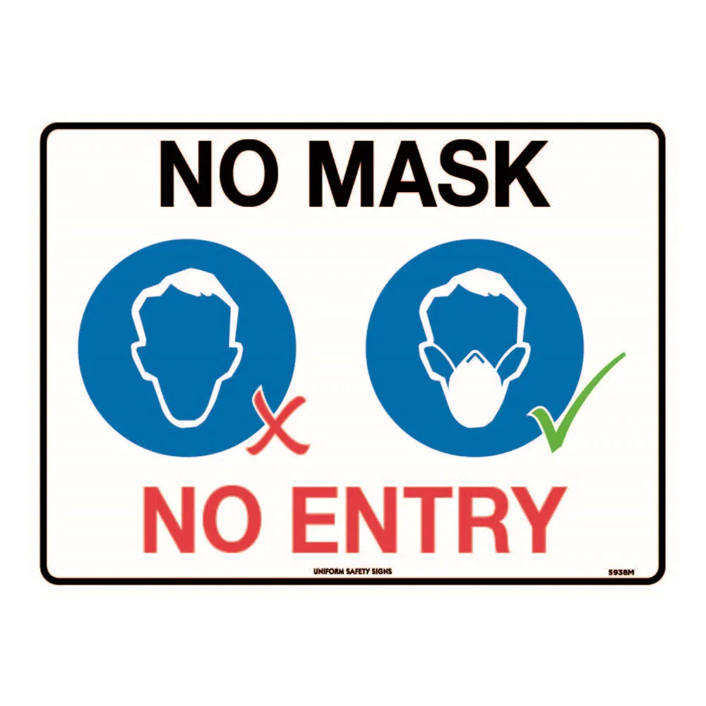 COVID Safety - No Mask, No Entry 600x450mm POLYPROPYLENE - RSEA Safety Outlet