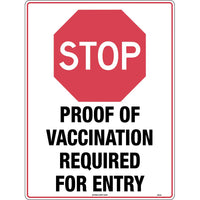 COVID Safety - Stop Proof of Vaccination Required for Entry 600x450mm POLYPROPYLENE - RSEA Safety Outlet